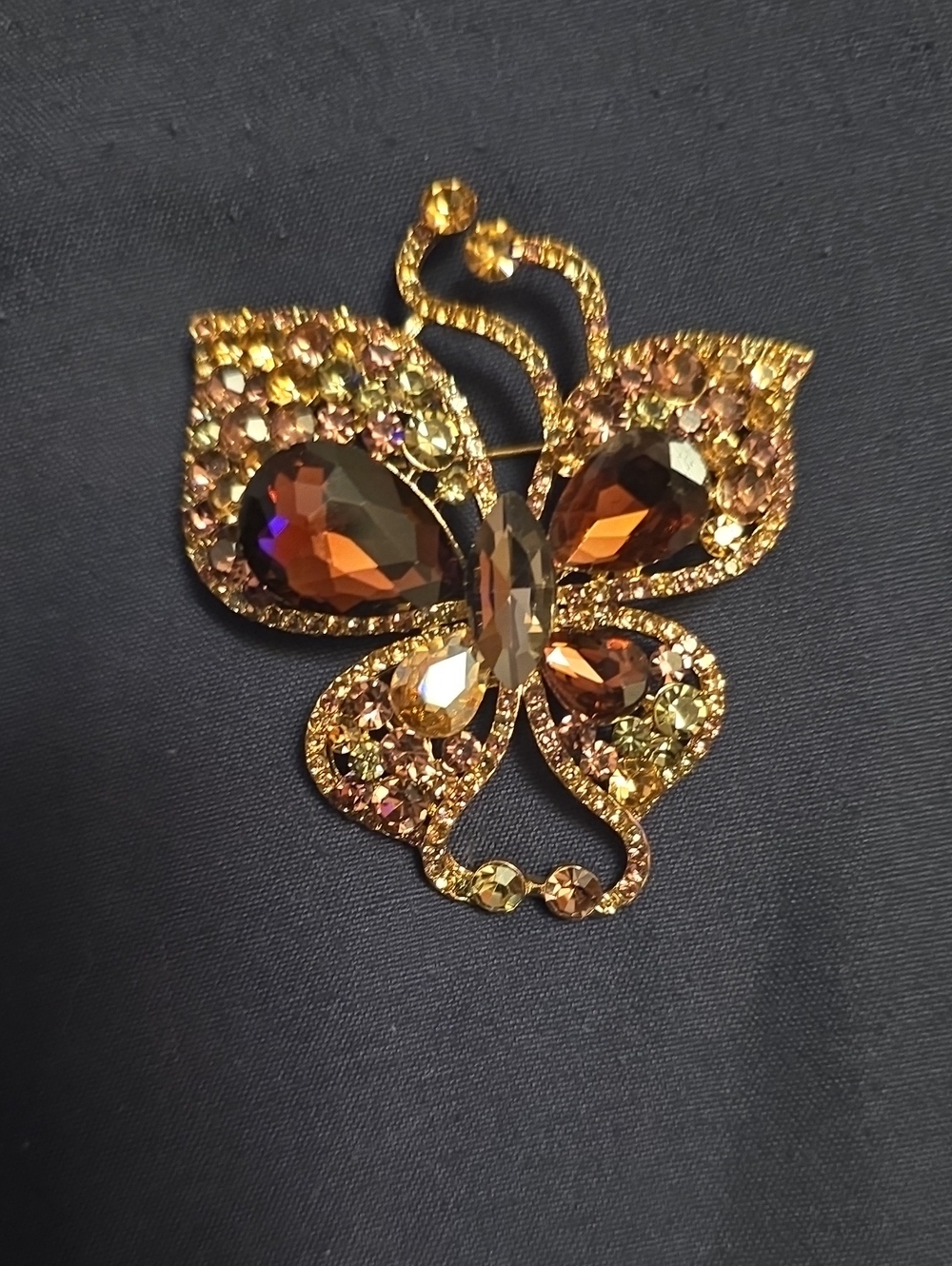 Gold-Tone Amber Crystal Butterfly Brooch/Pendant